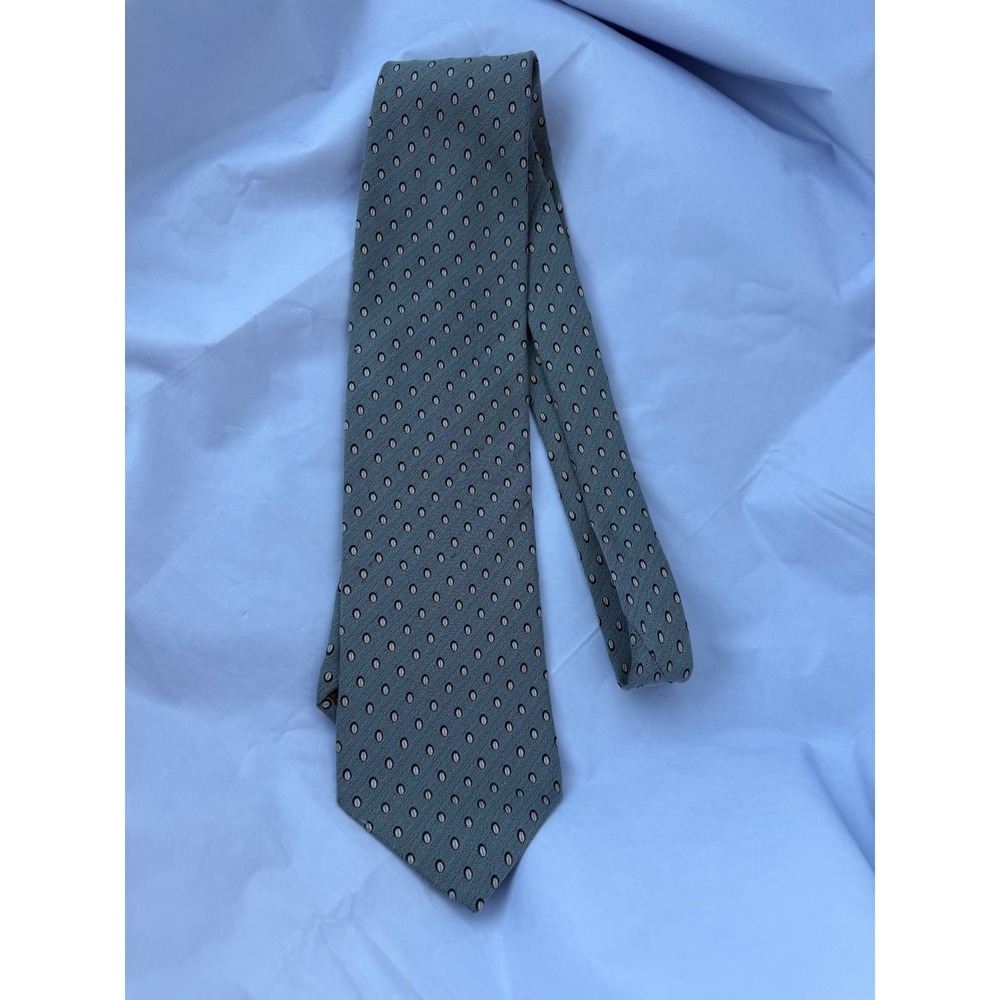 Louis Roth Mens Silk Necktie Made in Italy Sage Green Geometric Oval Pattern Tie